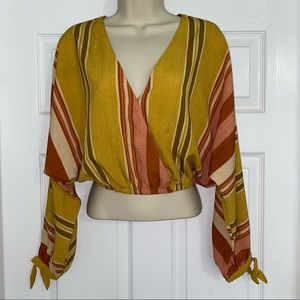 Forever 21 Contemporary Long Sleeve Striped Crop Top